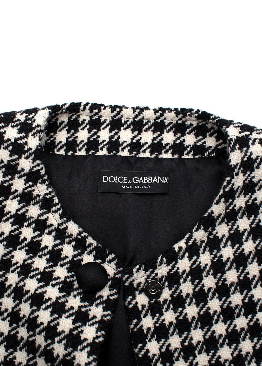 Black & White Houndstooth Wool Coat