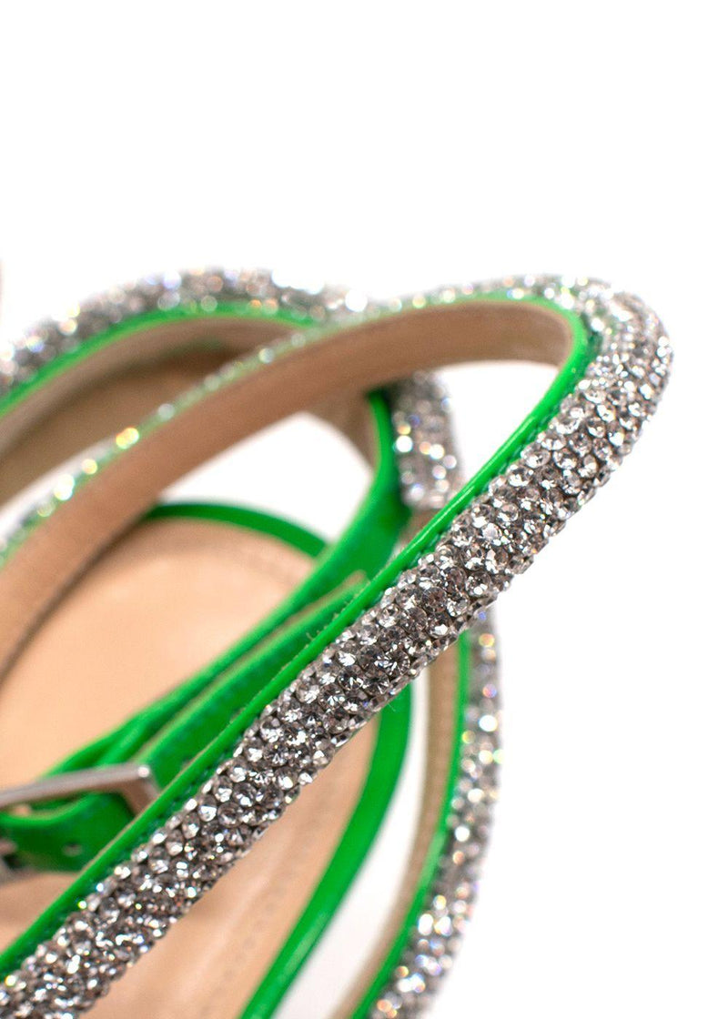 Mach & Mach Green Double Bow Crystal Pumps