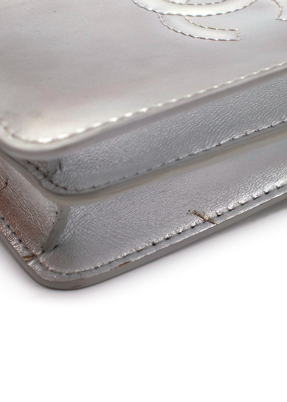Chanel Silver Patent Leather Crossbody CC Phone Bag