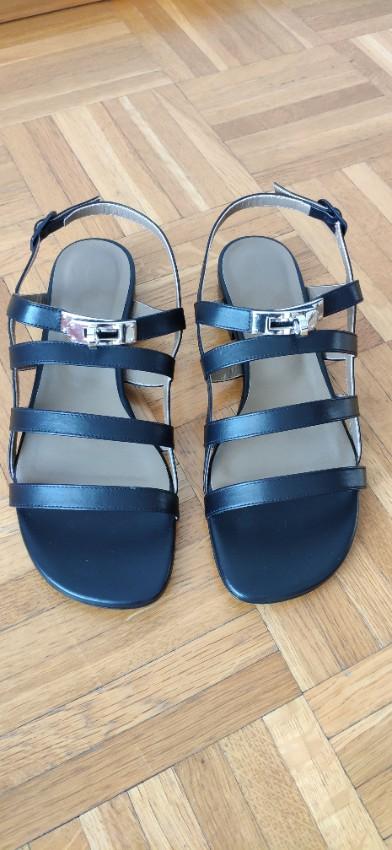 Hermes Black Leather Transat Sandals