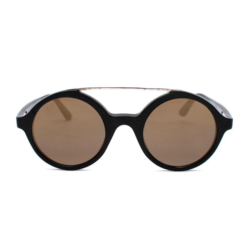 Nuiit Black Textured Mirrored Round Nuuak Sunglasses