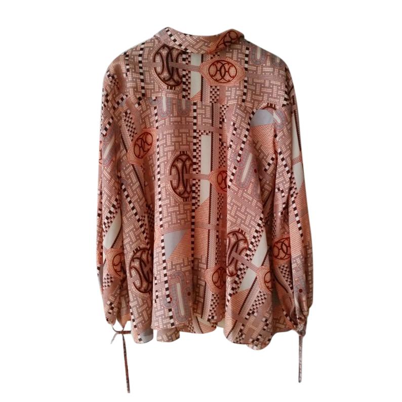 Hermes Aunage Mosaique Print Orange Neon Silk Blouse