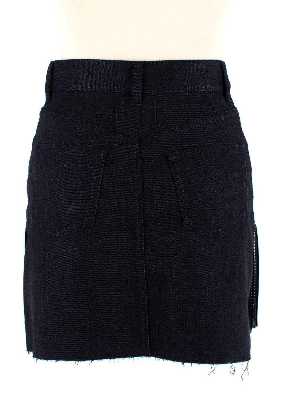 Black Denim Skirt with Silver Studded Leather Fringing
