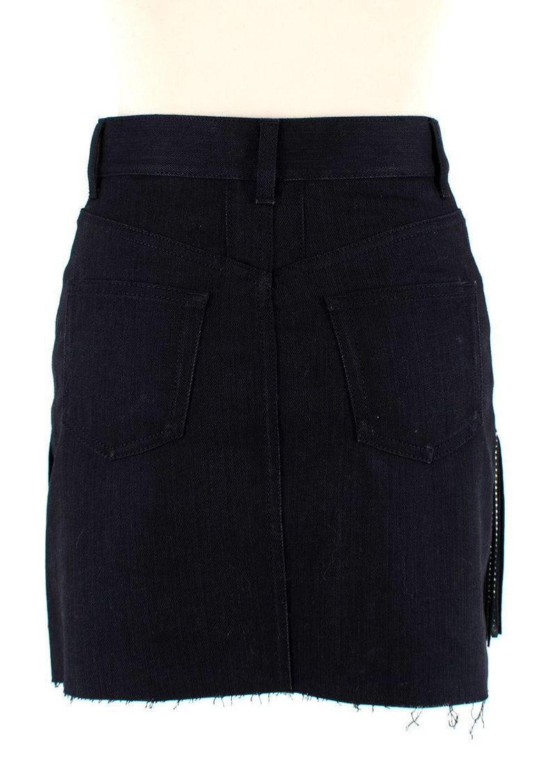 Black Denim Skirt with Silver Studded Leather Fringing