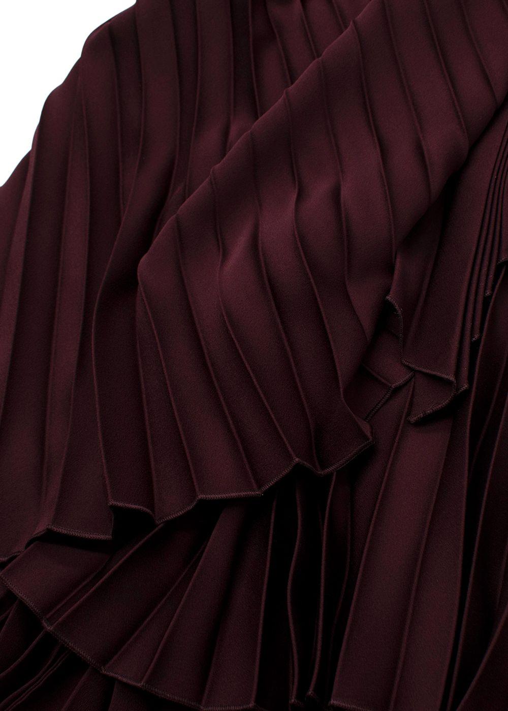 Joseph Burgundy Asymmetric Pleated Midi Skirt
