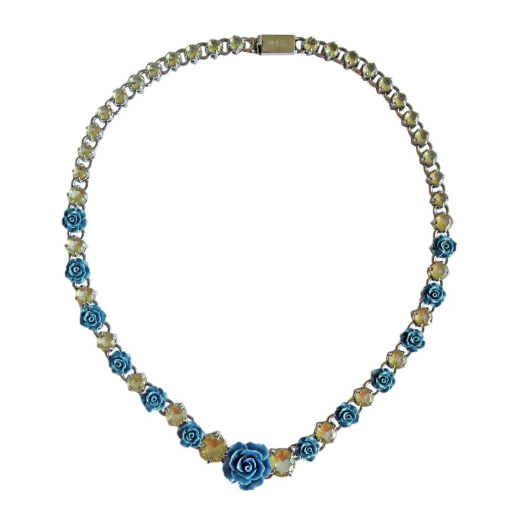 & Silver Floral Crystal Runway Necklace