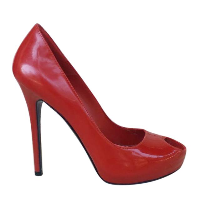 Alexander McQueen Red Peep-Toe Love Pumps