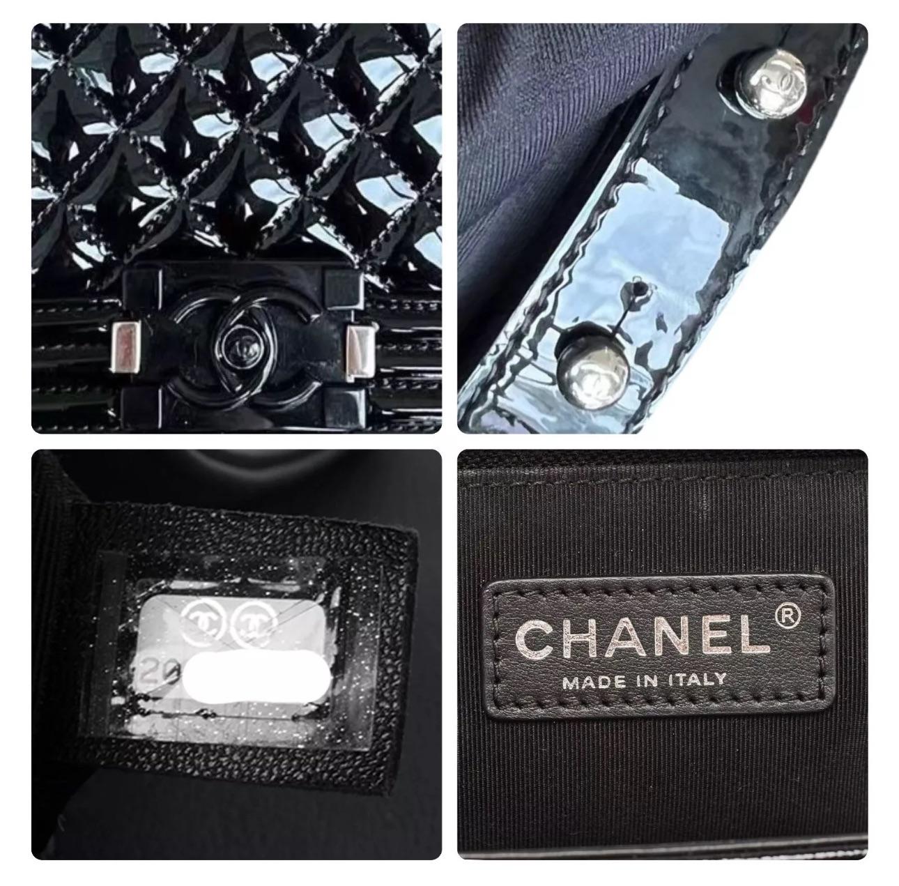 Black Patent Medium Boy Bag