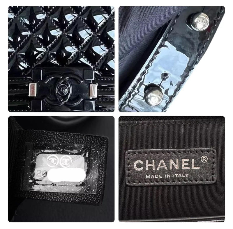 Black Patent Medium Boy Bag