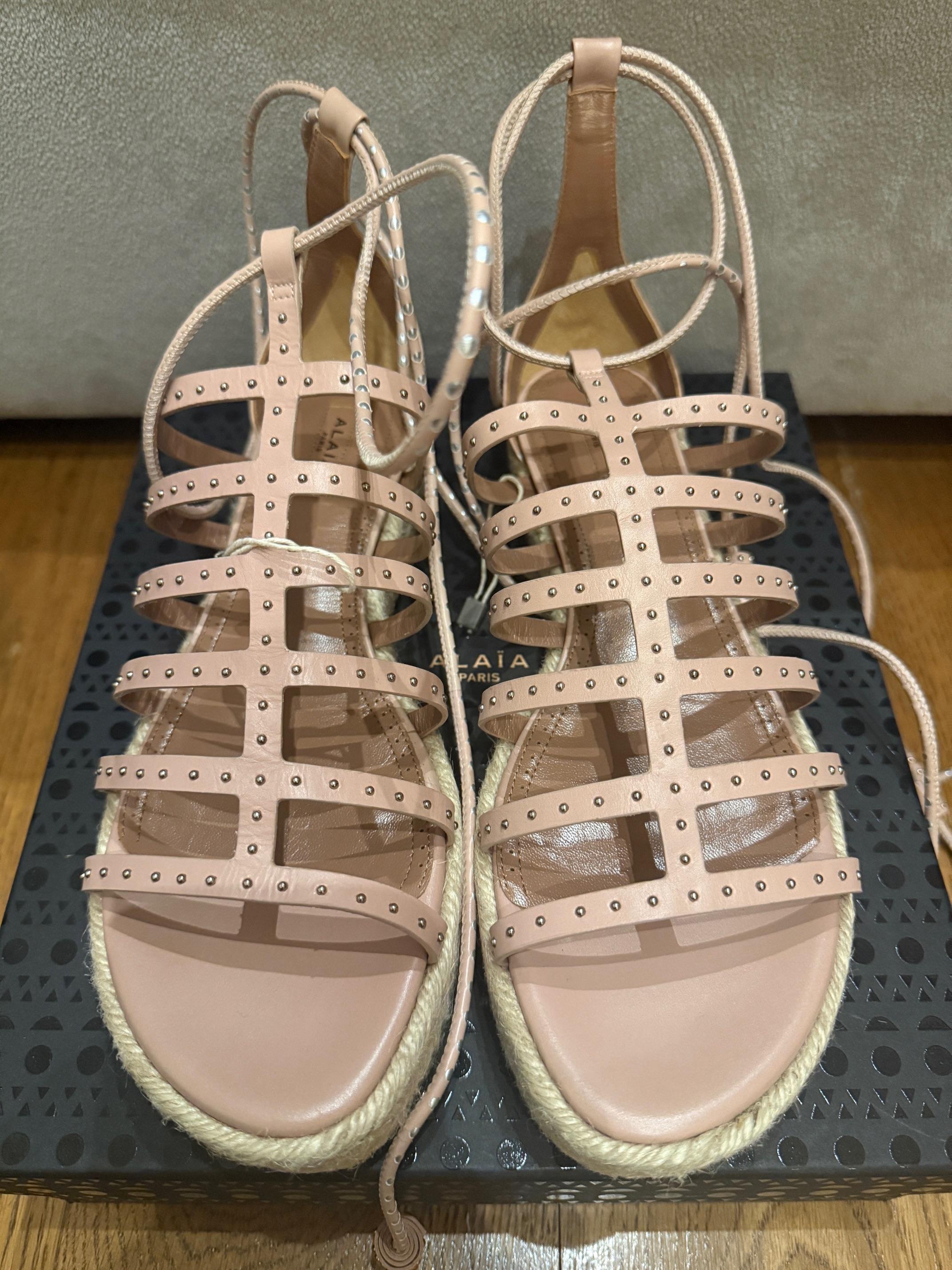 Alaia Pink Lace Up Sandals
