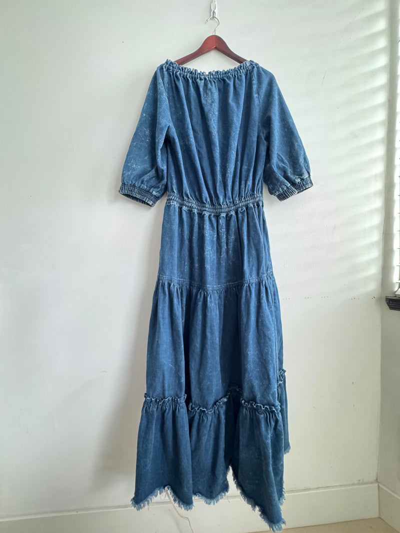 Off The Shoulder Denim Maxi Dress