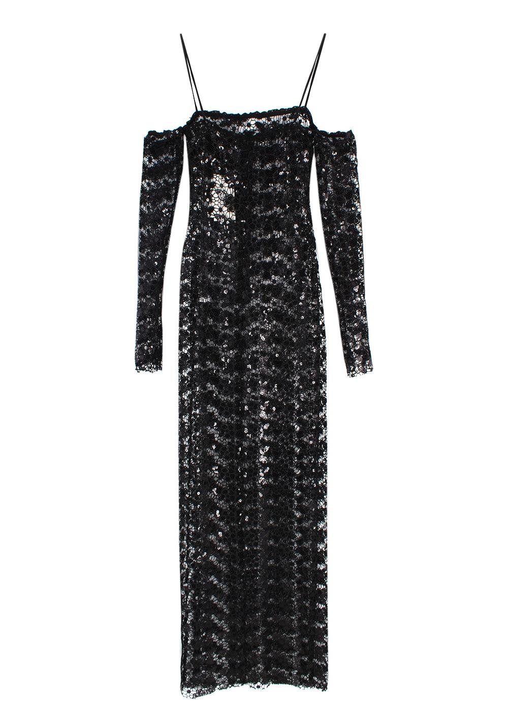 The New Arrivals Black Lace Embroidered Off the Shoulder Maxi Dress