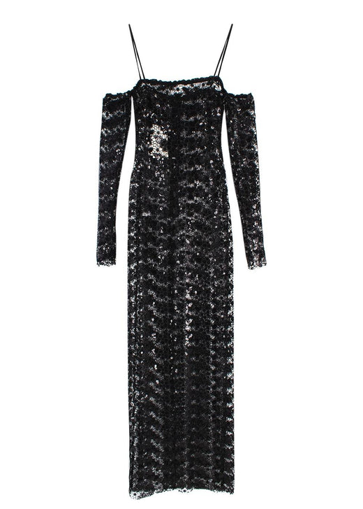 The New Arrivals Black Lace Embroidered Off the Shoulder Maxi Dress