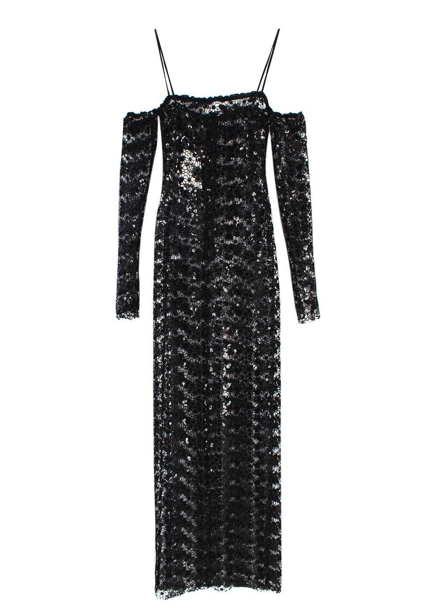 The New Arrivals Black Lace Embroidered Off the Shoulder Maxi Dress