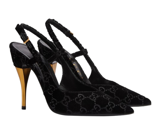 Gucci Black GG Velvet Heeled Sandals
