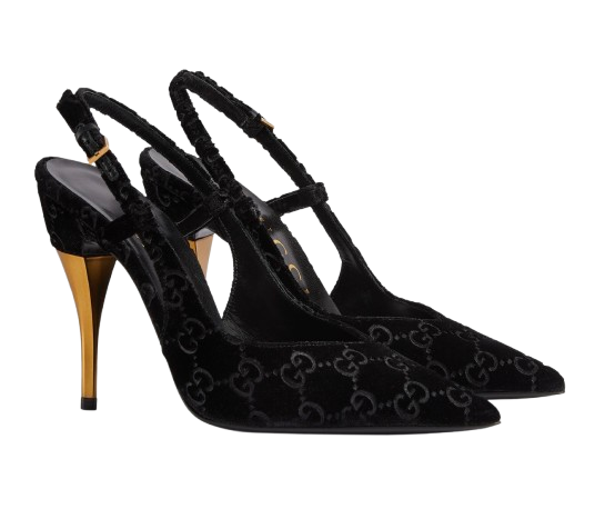 Gucci Black GG Velvet Heeled Sandals