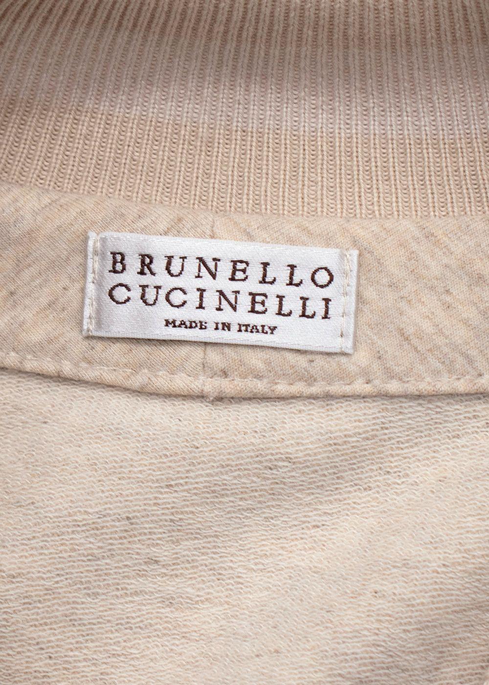 Brunello Cucinelli Beige Knit Sleeve Jersey Bomber Jacket