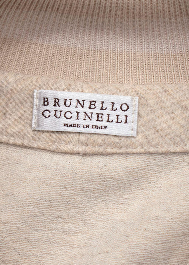 Brunello Cucinelli Beige Knit Sleeve Jersey Bomber Jacket