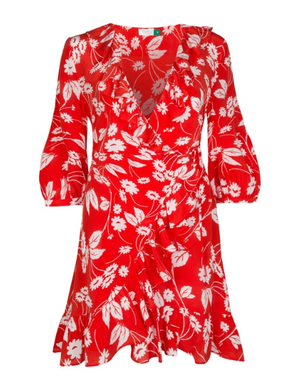 Rixo Red & White Floral Mini Wrap Dress