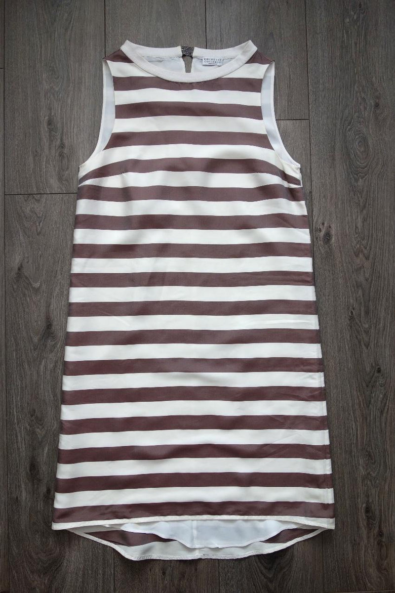 Brunello Cucinelli High-Low Striped A-Line Dress