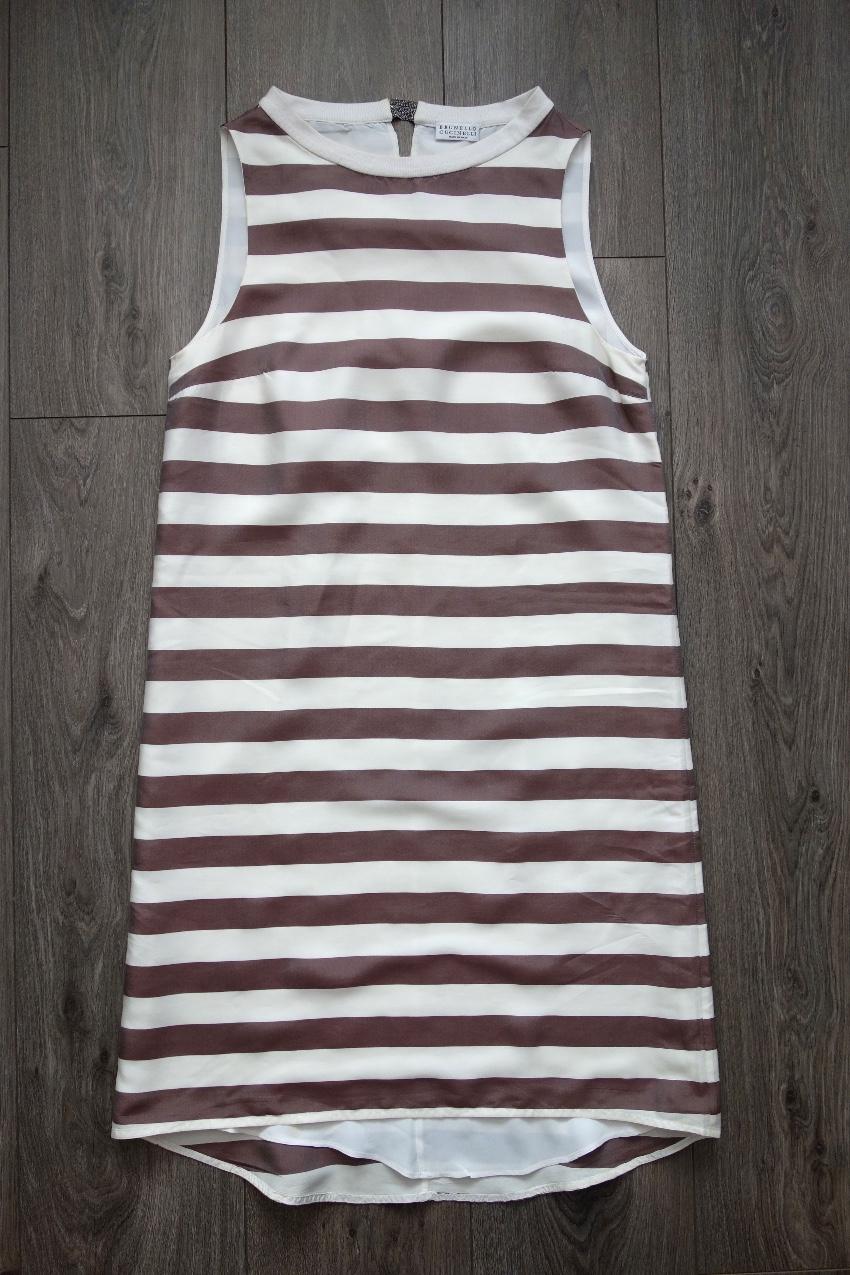 Brunello Cucinelli High-Low Striped A-Line Dress