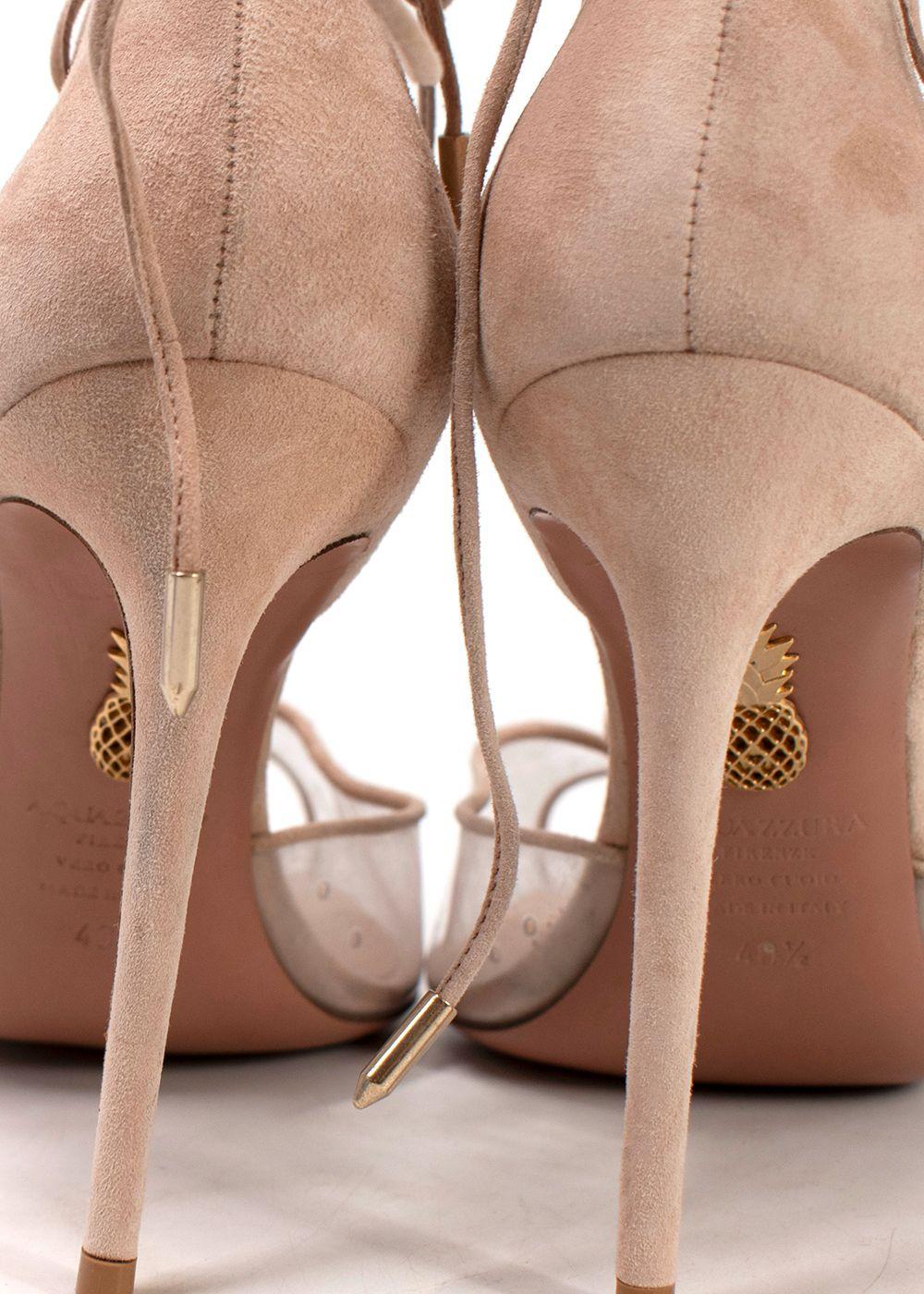 Aquazzura Nude Suede PVC Strappy Peep Toe Heels