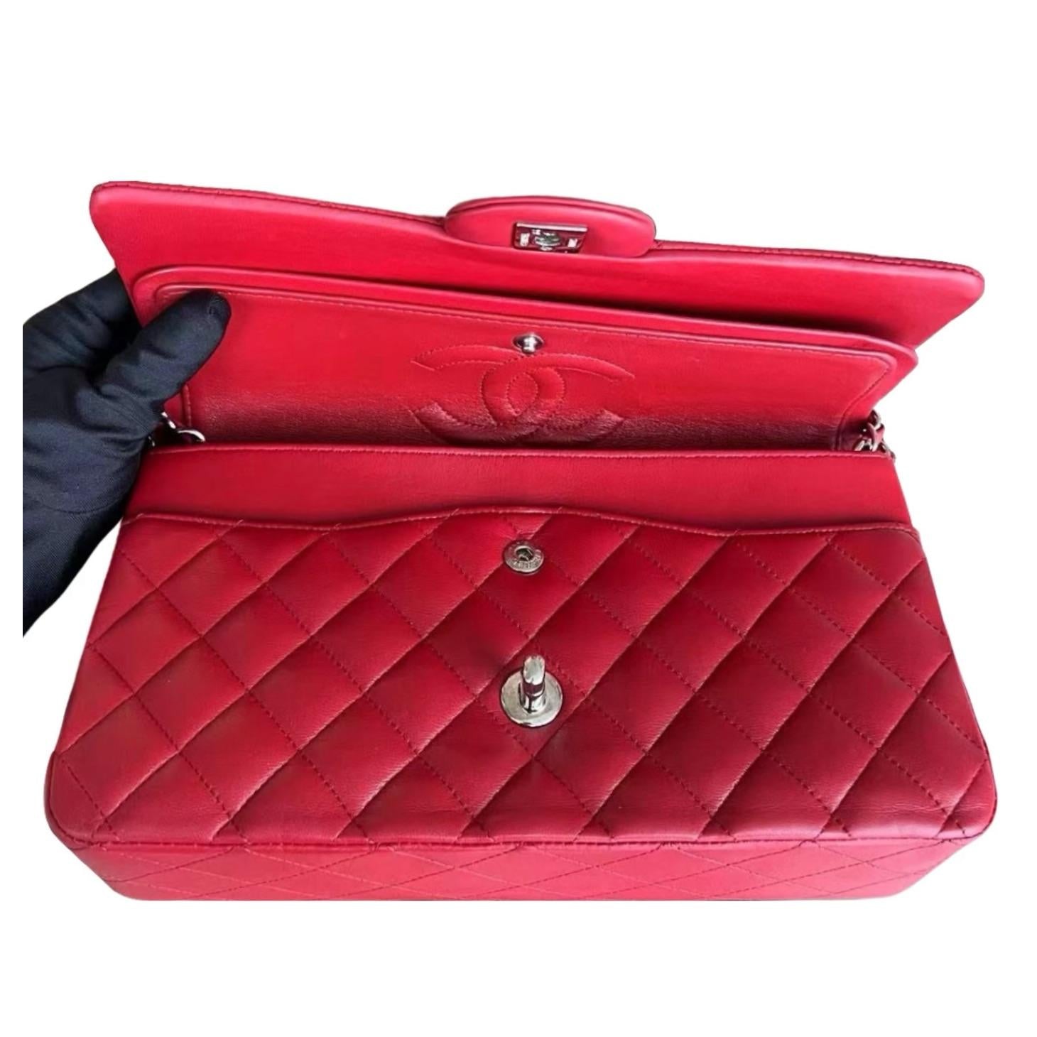 Red Quilted Lambskin Medium Classic Double Flap Bag