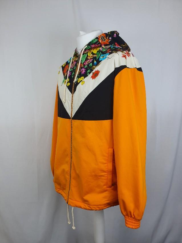 Gucci Orange Floral Print Shell Hooded jacket