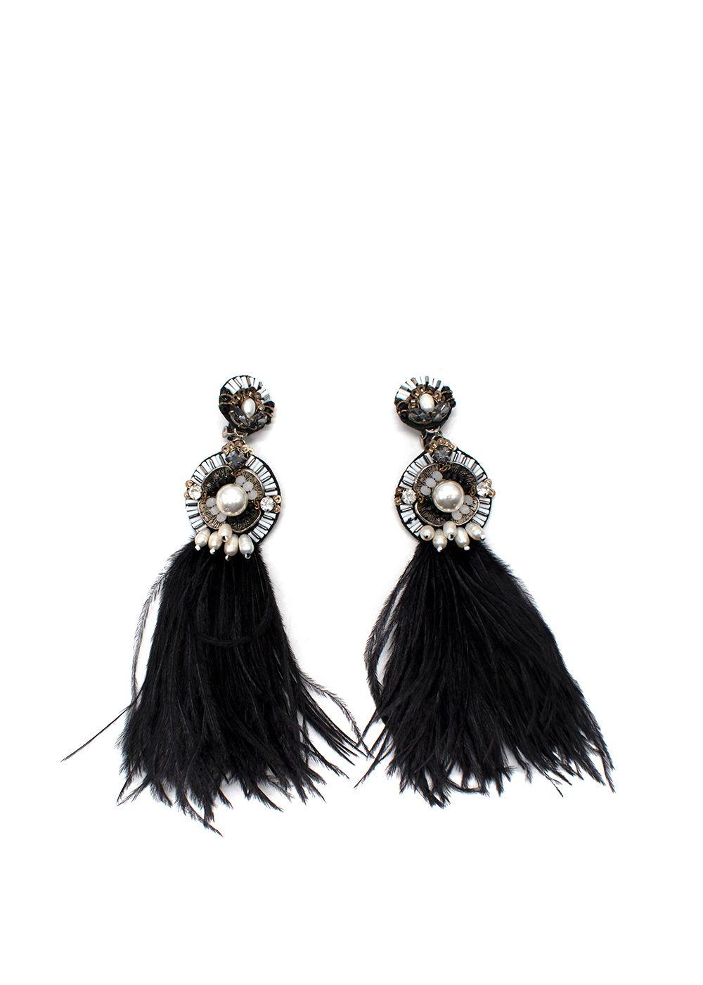 Ranjana Khan Embellished Black Feather Clip On Earrings