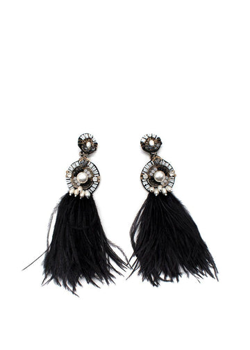 Ranjana Khan Embellished Black Feather Clip On Earrings