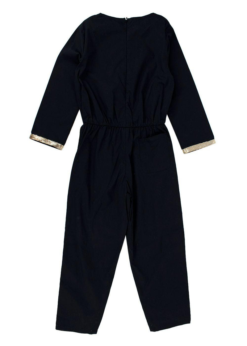 black cotton gold sequin trimmed jumpsuit 4-5Y