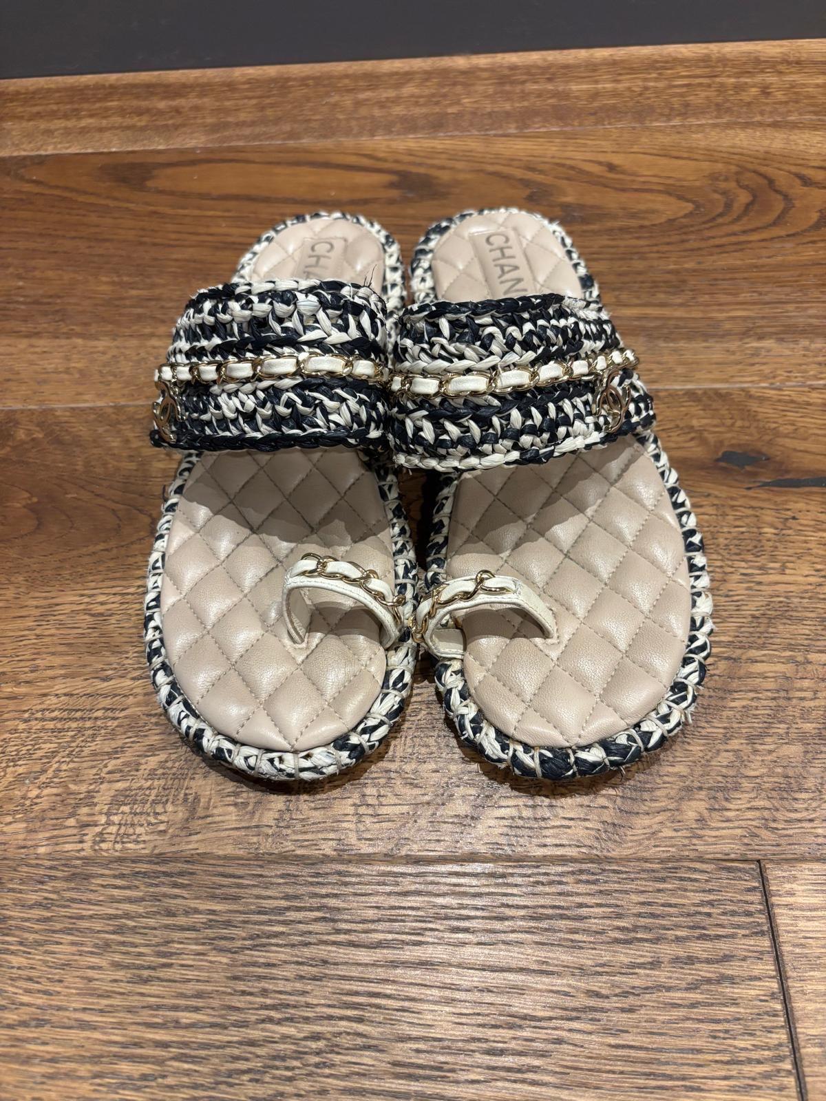 Chanel Tweed Thong Sandals