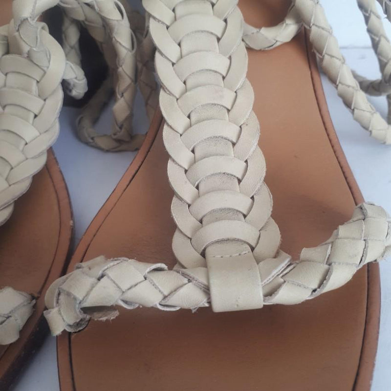 Zimmermann Woven Leather Beige Tie Heel Link Sandals
