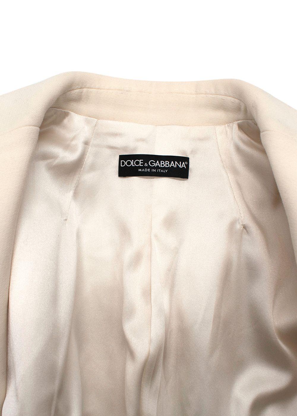 Dolce & Gabbana Cream Double Breasted Longline  Wool Coat