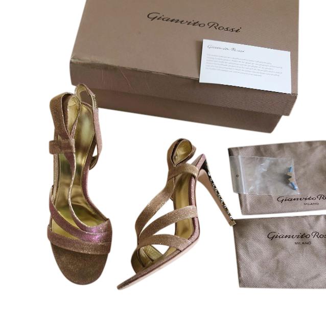Gianvito Rossi Metallic Rose Gold Crystal Embellished Sandals