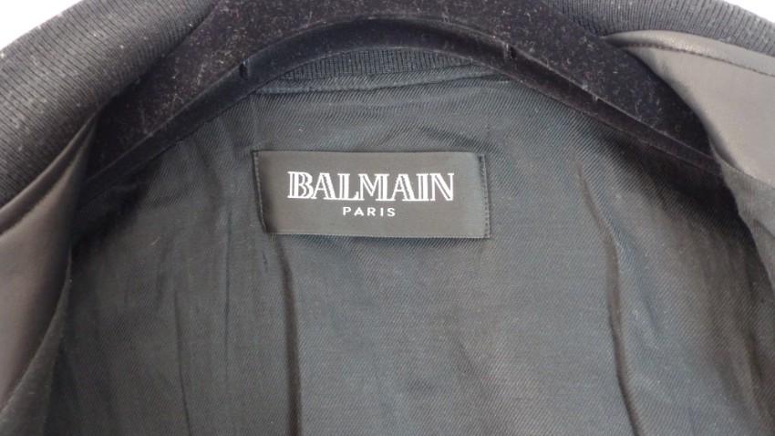 Balmain Black & Red Patch Applique Leather Jacket