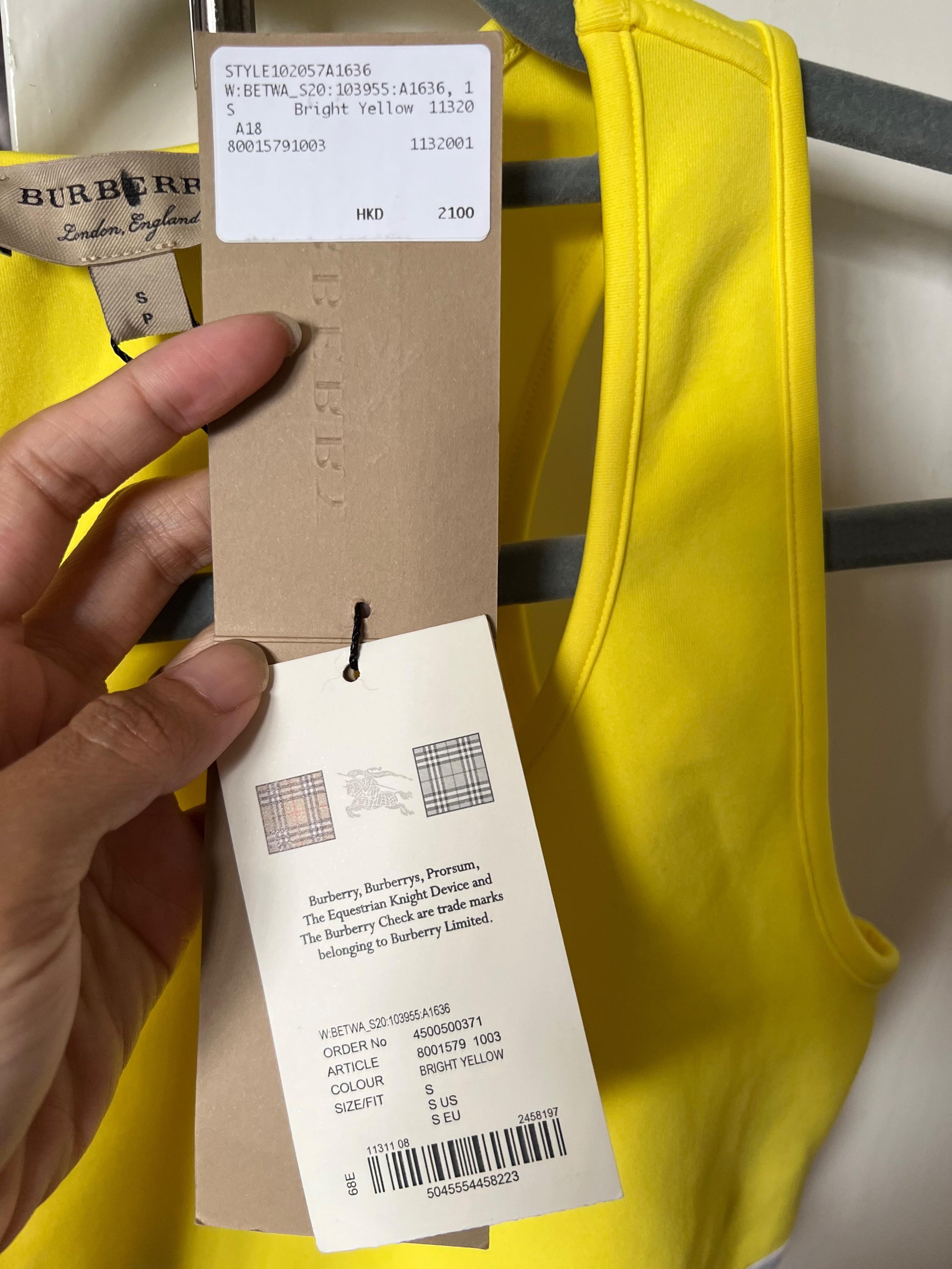 Burberry Yellow No Bra Gym Top