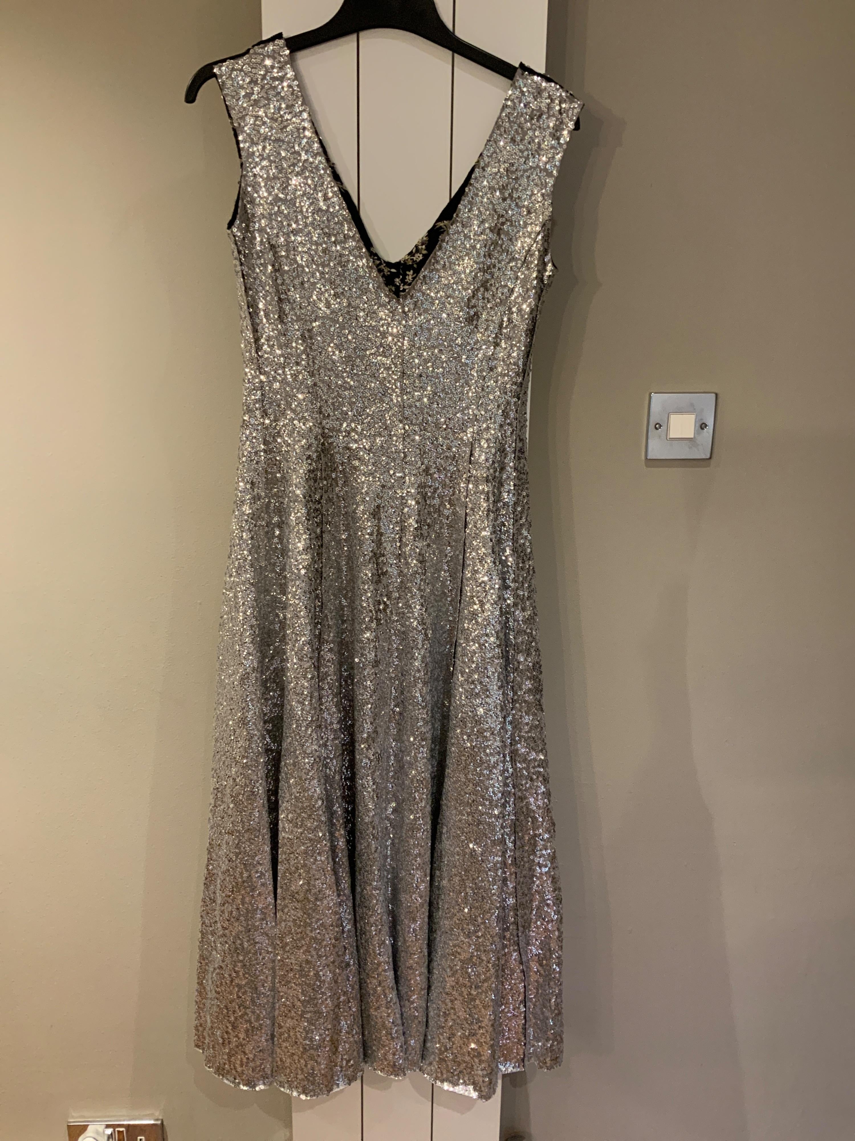 Norma Kamali Silver Sequin Overlapping Grace Dress