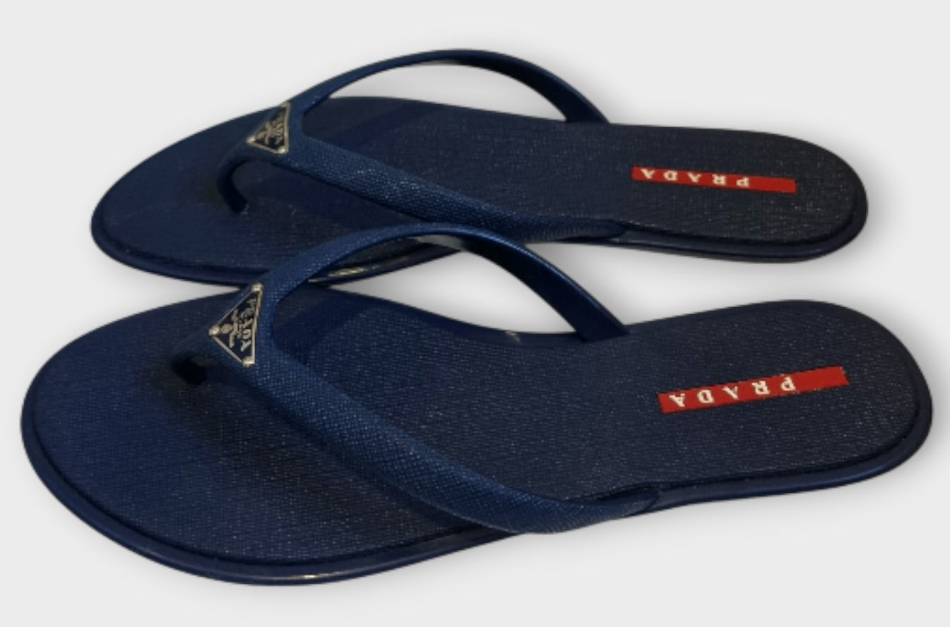Prada Navy Rubber Thong Flats