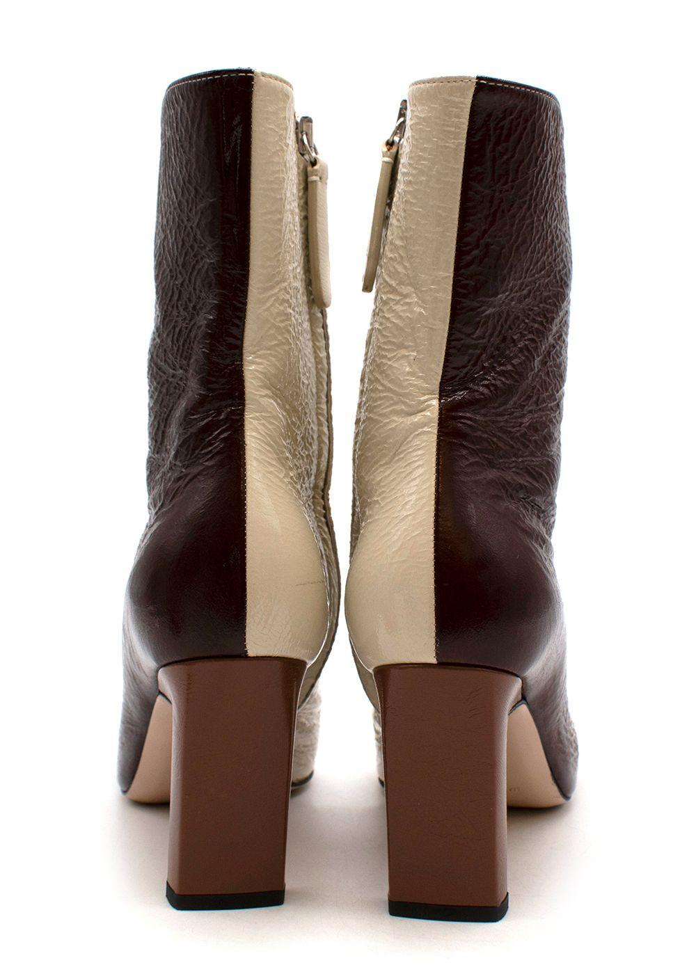 Isa Two-Tone Crinkle Patent Leather Ankle Boots