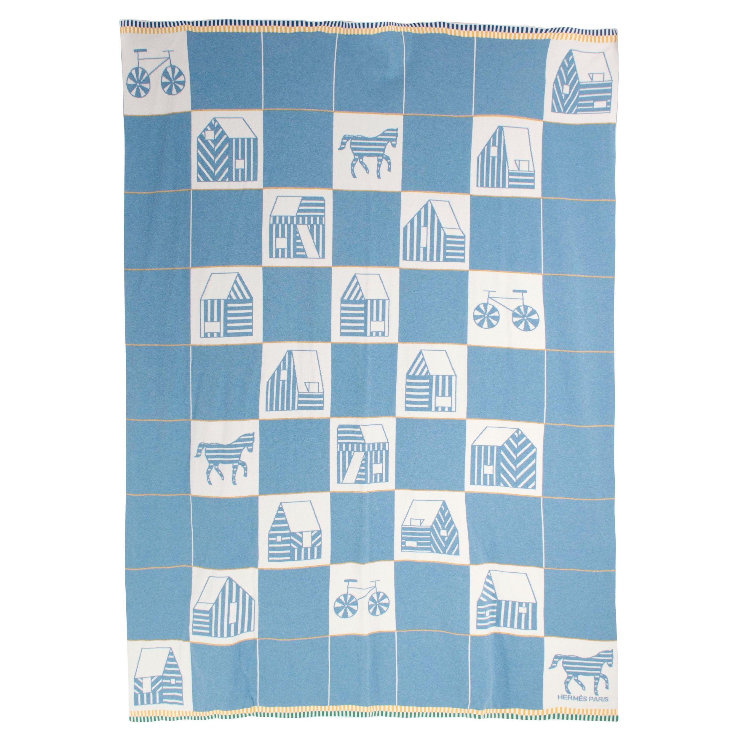 Hermès Bleu Denim Les Cabanes Blanket