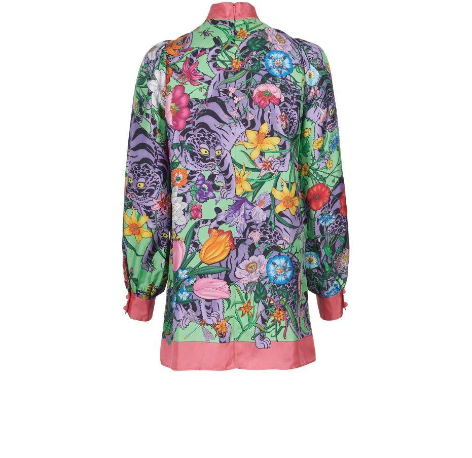 Flora Tiger Printed Silk Tunic Blouse
