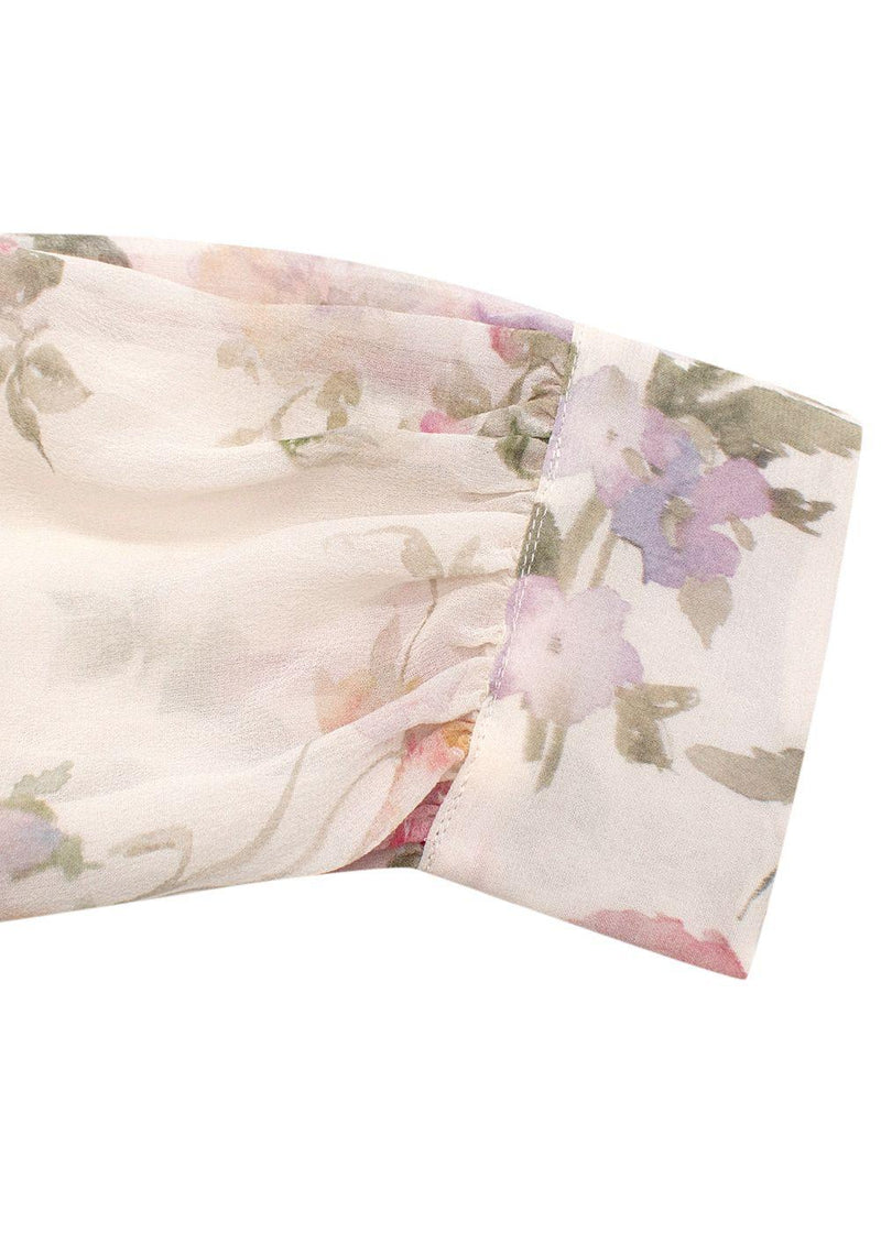 Love Shack Fancy Semi Sheer Silk Floral Printed Blouse