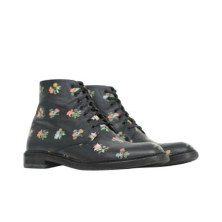 Saint Laurent Black Floral Lolita Ankle Boots
