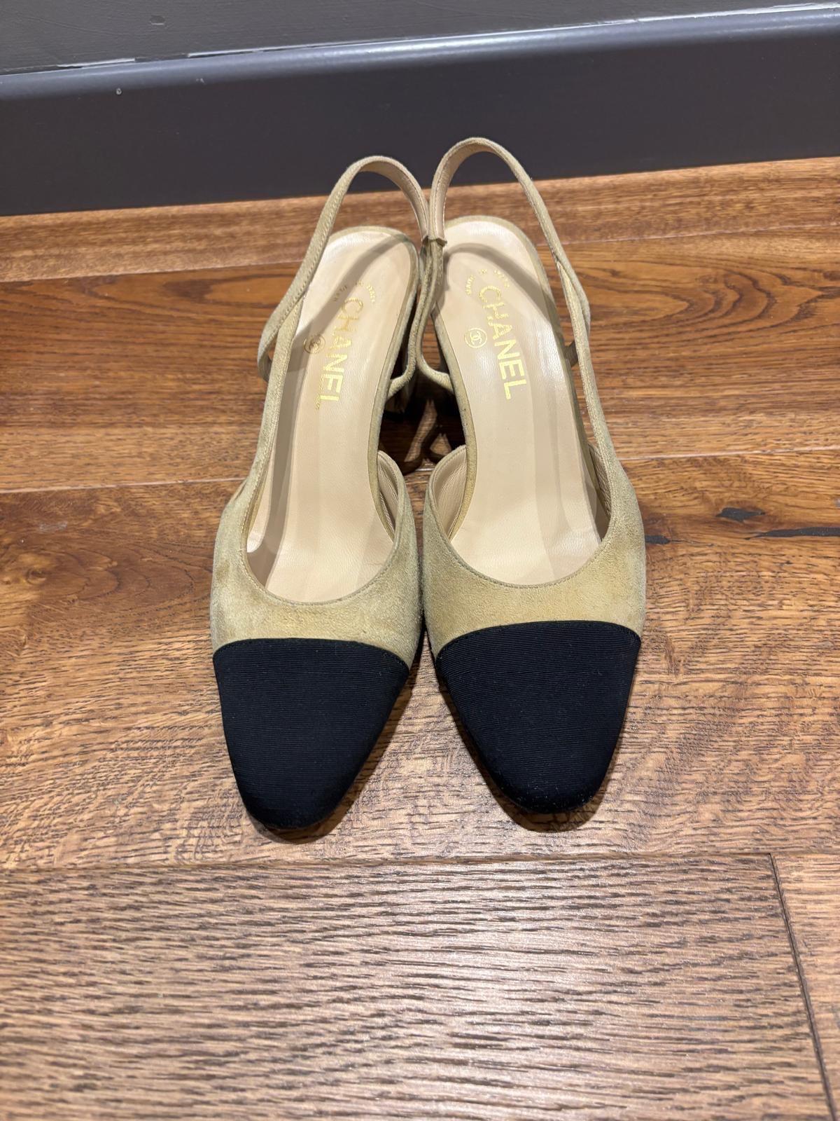 Chanel Beige Suede Slingback Sandals