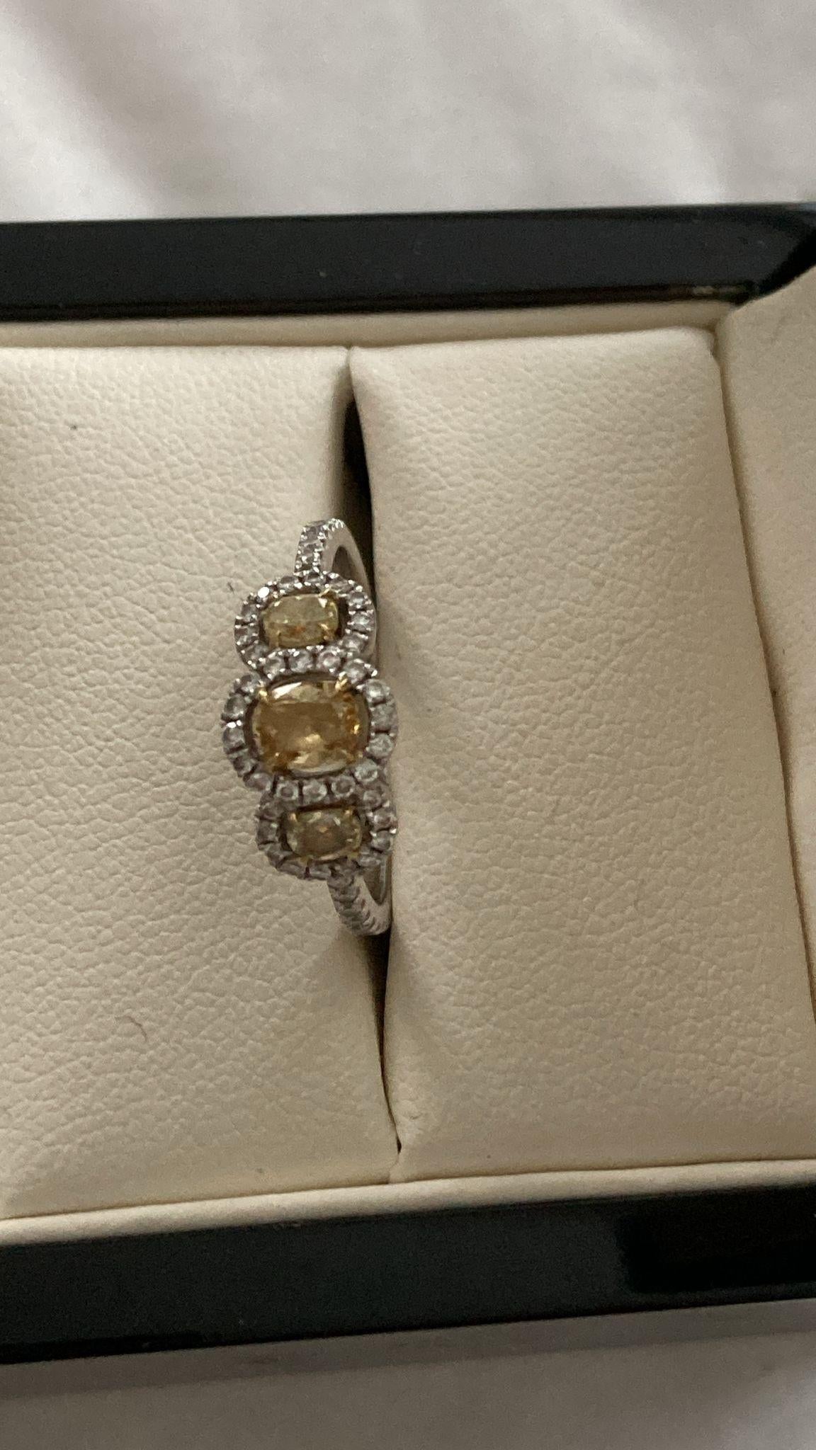 Bespoke 18ct White Gold and Yellow Diamond Trilogy Ring
