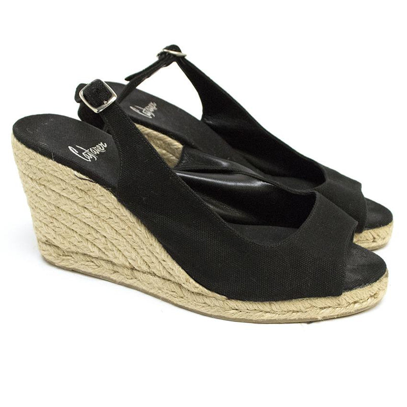 Castaner Black Peep Toe Wedges