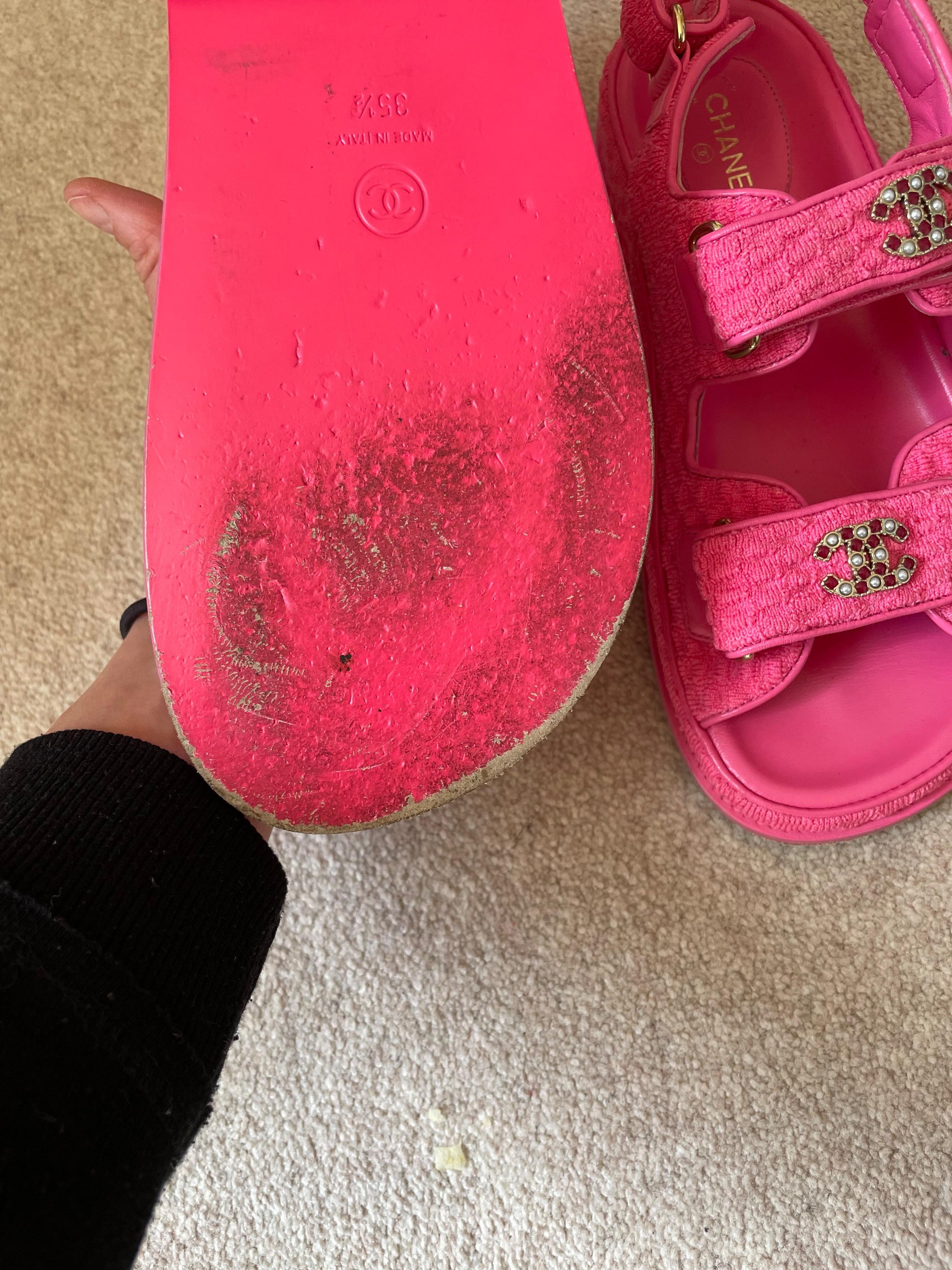 Chanel Pink Tweed Dad Sandals