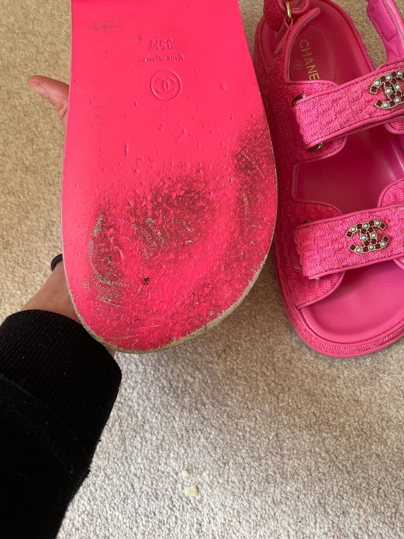 Chanel Pink Tweed Dad Sandals