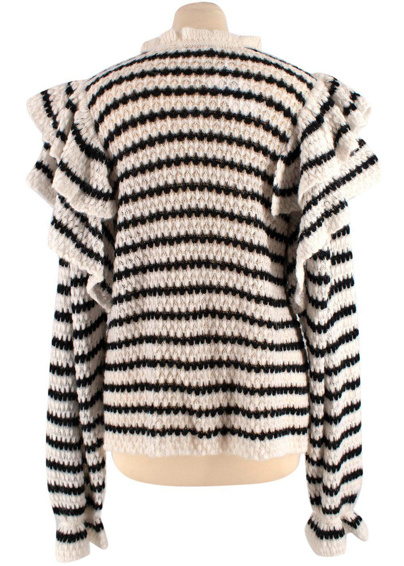 Ulla Johnson Black and White Striped Camilla Ruffle Sweater